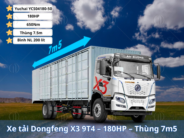 Xe tải Dongfeng X3 9T4 – 180HP thùng 7m5