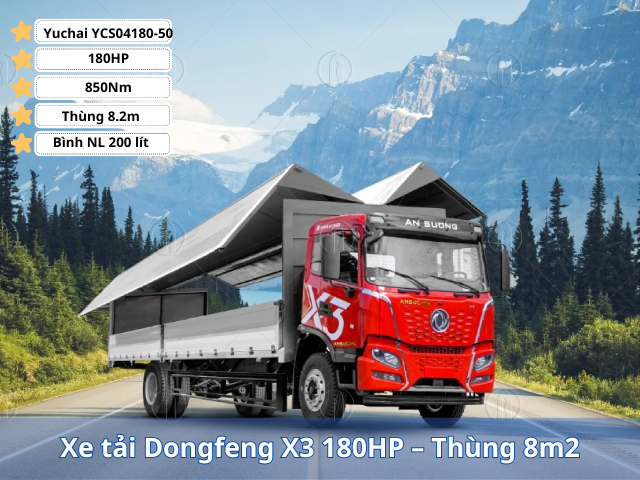 Xe tải Dongfeng X3 180HP – Thùng 8m2