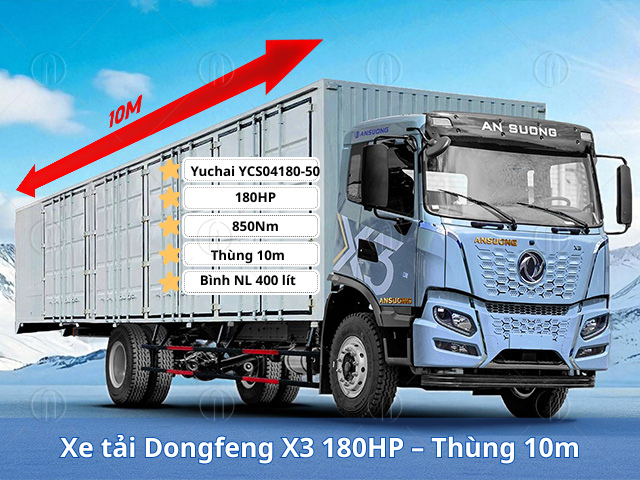 Xe tải Dongfeng X3 180HP – Thùng 10m