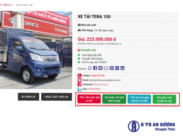 Dự toán chi phí chi tiết của xe tải Tera 100 990 kg