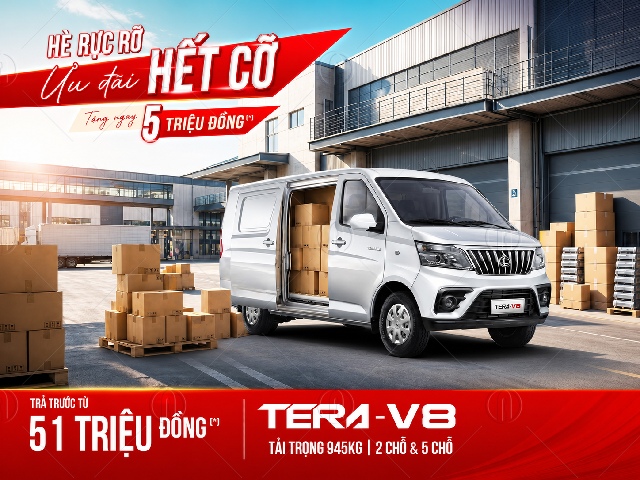 Tera-V8 tặng ngay 05 triệu đồng, trả trước chỉ từ 51 triệu.