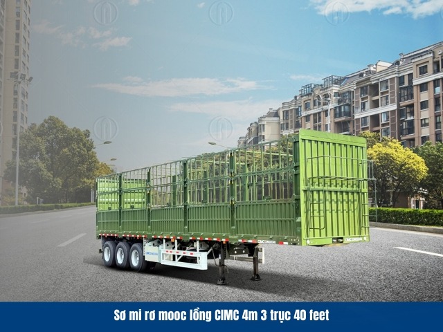 Rơ mooc lồng CIMC 4M được thiết kế với k&iacute;ch thước tổng thể 12.400 &times; 2.500 &times; 4.000 mm