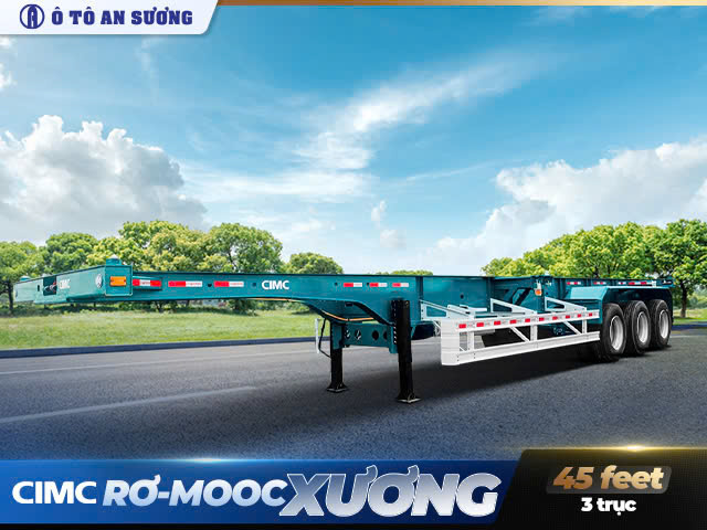 Rơ mooc xương 45 Feet 3 trục CIMC chịu tải 33 tấn