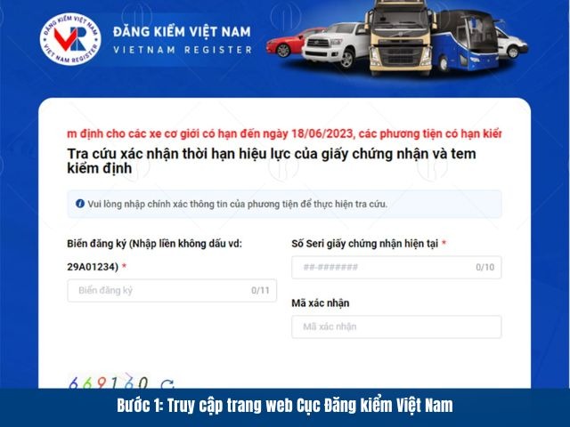 Truy cập trang web Cục Đăng kiểm Việt Nam