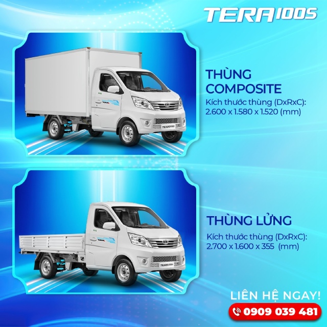 Xe tả Tera 100s đa dạng thùng hàng