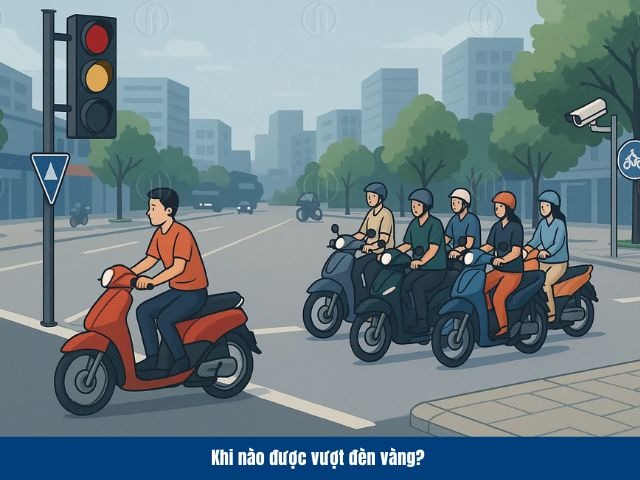 Người điều khiển phương tiện chỉ được ph&eacute;p di chuyển khi đ&egrave;n v&agrave;ng bật trong một số trường hợp nhất định