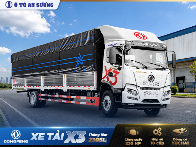 Xe tải Dongfeng X3 230HP th&ugrave;ng mui bạt 10m được nhập khẩu nguy&ecirc;n chiếc