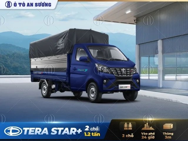 Xe tải Tera Star Plus máy xăng thùng mui bạt màu xanh Xe tải Tera Star Plus máy xăng thùng mui bạt màu xanh