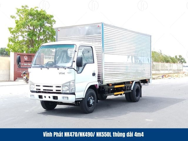 Xe tải Vĩnh Ph&aacute;t NK470, NK490 v&agrave; NK550L c&oacute; chiều d&agrave;i th&ugrave;ng 4m4 với mức gi&aacute; phải chăng