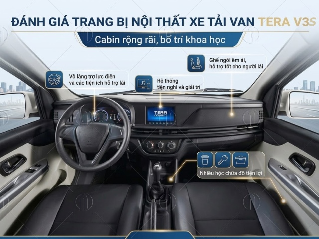Nội thất Tera V3S 2 chỗ hiện đại, tiện nghi như xe du lịch